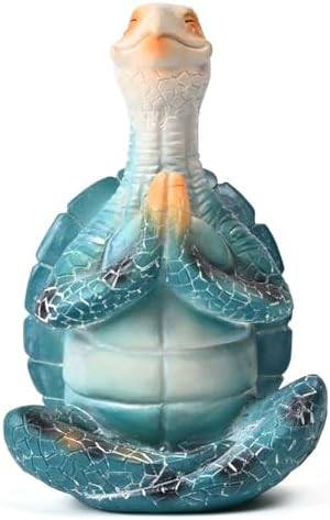 Sea Turtle Meditation Yoga Decor, Zen Resin Statue & Garden Figurine of Meditating Turtle — Coastal Beach & Home Office Desk Decorations, Calming Gift for Mom (Blue Prayer)