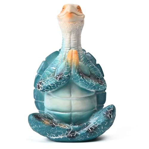 Boobezeen Sea Turtle Meditation Yoga Decor, Zen Resin Statue & Garden Figurine of Meditating Turtle — Coastal Beach & Home Office Desk Decorations, Calming Gift for Mom (Blue Prayer)