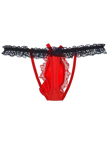 Men's Pouch Lace Frilly Sissy Thong Panties Bikini Briefs T-Back Thongs G-String Underwear3