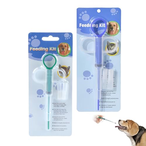 ZWWOGE 2Pcs Lance Pilule Chat, Pilule Chat Distributeur de Médicaments pour Animaux, Seringue Réutilisable, Bleu et Vert avec Embouts Souples, Facile à...