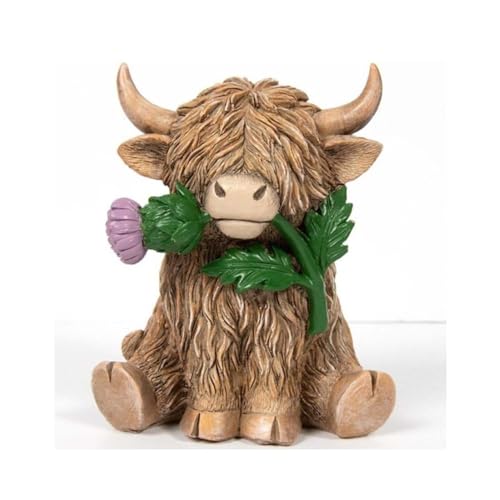 Lesser & Pavey Happy Highland Cow Highland Vache avec Chardon Figurines et Ornements pour la Maison...