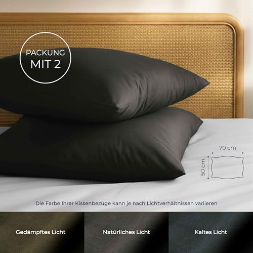 Kissenbezug 50x70 Renforcé Baumwolle (2er-Set) - Anthrazit - Dicht gewebt mit 57 Fäden/cm² - Kissenbezug 70x50 cm - Oeko Tex Zertifiziert - Dreamzie