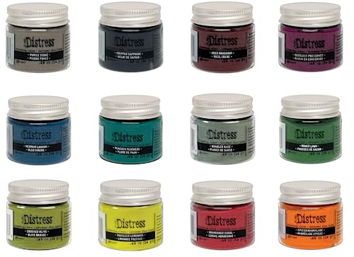 Bundle - 12 Distress Embossing Glaze - Tim Holtz -Coral Sapphire Lagoon Lawn Peacock Lemonade Mahogany Sage Olive Pumice Preserves Marmalade - Ranger Ink 2023 Release