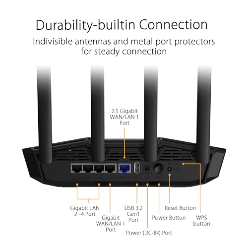 TUF Gaming BE3600, Router Dual Band WiFi 7 802.11be, Ethernet 2.5Gbps, Modalità Mobile Game, Supporta Mesh WiFi, Gear Accelerator, Adaptive QoS, Port Forwarding, Mobile Tethering - Router - Immagine 2