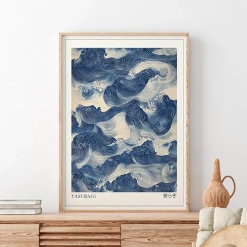 Toile abstraite vagues bleues décoration murale moderne 30x40