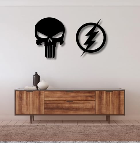 Image of TWIGGY Superhero 6mm MDF Wooden Wall Decor Set for Home, Office, or Gaming Room, Gift, Anime (pack of 2 | The Flash,Punisher)