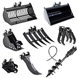 Accessoires pour mini pelle 0.8 2t, 20 cm Godet à dents, Godet cribleur 80 cm, Râteau pour mini pelle, Ripper, Grappin, Tarière hydraulique, Attache rapide, Godet de curage 60 cm