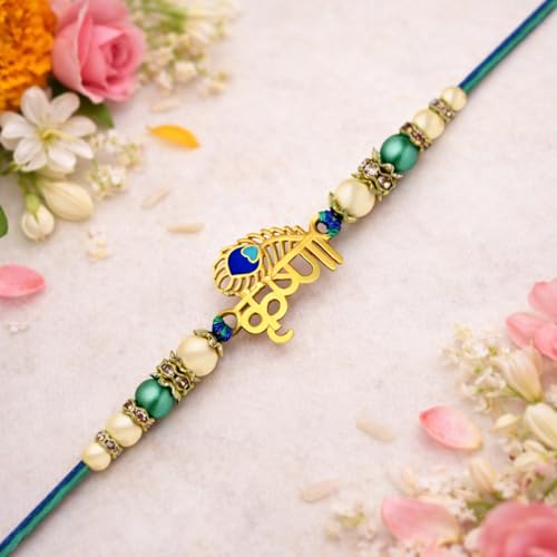 Image of Riddhika Ventures Glorious Gold Plated Auspicious Diamond Ring Rakhi with Roli Chawal and Greeting Card