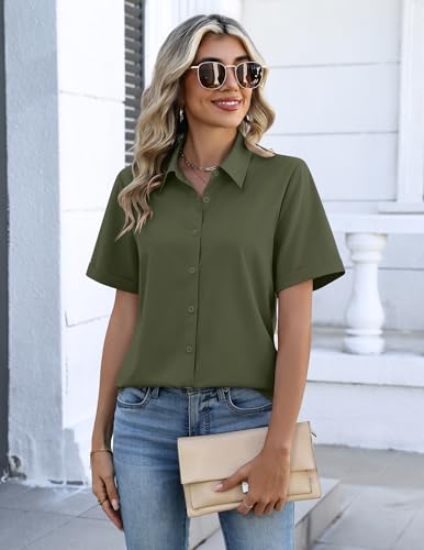 Image of Zeagoo Button Down Shirts for Women Short Sleeve Collared Tops Dressy Casual V Neck Blouses