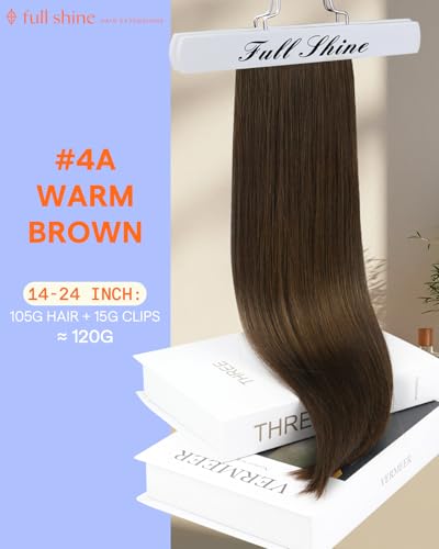 Image of Full Shine Warm Brown Clip in Extensions | Clip on Hair Extensions for Women, Easy to Apply, 18 Inch 7 Pcs 120g