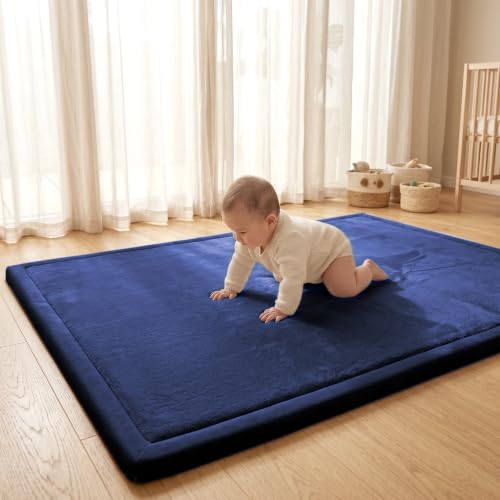 Image of ACOMOPACK Baby Play Mat for Floor 1.3 inch Thick Memory Foam Play Mat 39 inchx59 inch Tummy Time Crawling with Non-slip Bottom for Living Room,Nursery,Soft Velvet Playpen Mats for Kids,Infants(Royal Blue)