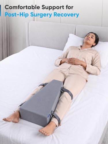 Image of FOVERA Hip Abduction Pillow for Hip Replacement Surgery, High-Resilience Foam Leg Support Wedge to Help Prevent Dislocation, Adjustable Straps, Breathable Cover, Post-Surgery Recovery Support