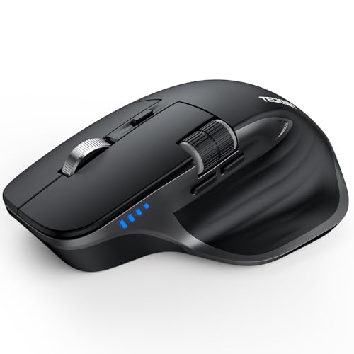 TECKNET Bluetooth Mouse, Wireless Mouse with Thumb Scroll, Rechargeable Mice, Dual Bluetooth 5.0 & 2.4GHz, Ergonomic, 4800DPI Adjustable, Silent Click, Computer Mouse for Windows/Mac OS- Dark Gray