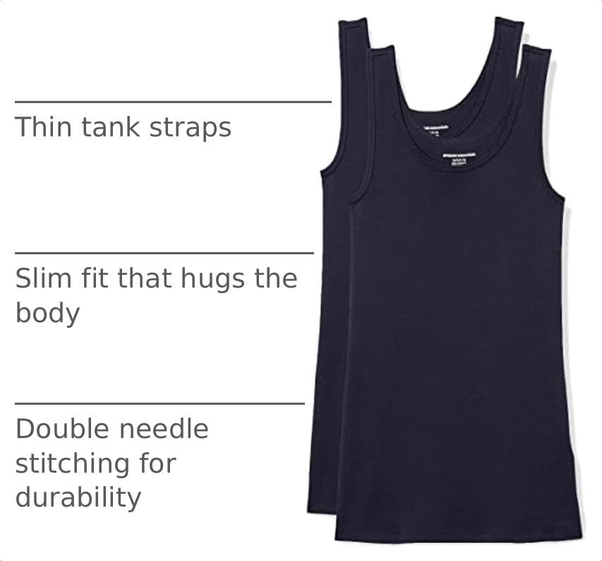 Image of Amazon Essentials Women's Slim-Fit Ribbed Scoop Neck Tank Tops, Pack of 2