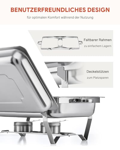 Wilprep Chafing Dish Edelstahl 9L 1/2+1/2 GN-Behälter Buffet-Set Warmhaltebehälter 6 Sets Speisenwärmer Wärmebehälter Rechaud für Catering, Buffet und Party – Bild 6