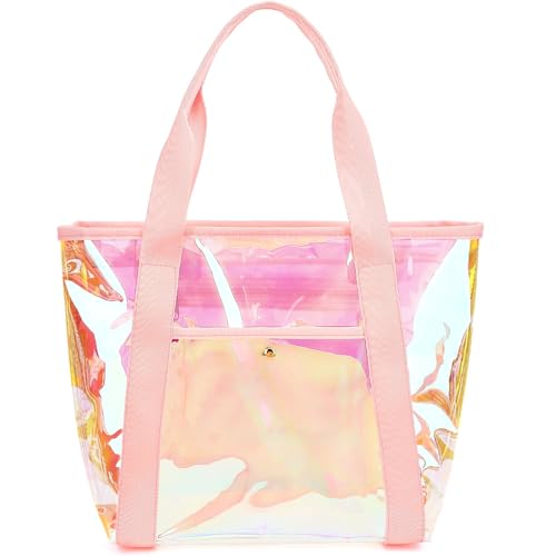 Image of Fammart Clear Bags 12x6x12 Stadium Approved, Jelly Tote Bag for Women with Zipper for Beach Sports Concerts Work