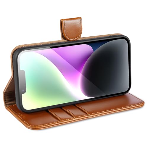 Étui iPhone 14 cuir véritable housse portefeuille à fermoir magnétique