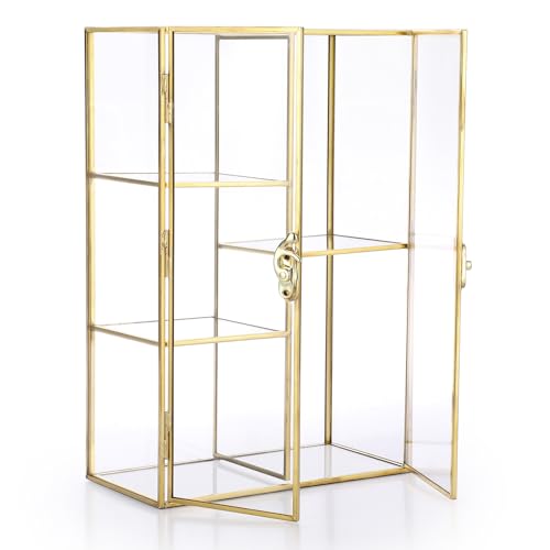 ELLDOO 5 Slots Clear Glass Storage Box, Gold Jewelry Makeup Display Organizer Case...