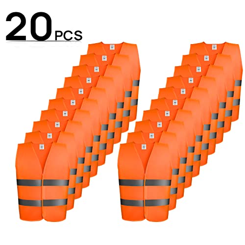 ONFLOWER 20 Gilets de Sécurité, Gilet Réfléchissant, Visibilité à 360 °, Gilet Respirable avec Taille Universelle pour Cycliste, Conducteur, Éboueur, 70 * 46CM, Orange, Lavable, à la Norme CE Cover