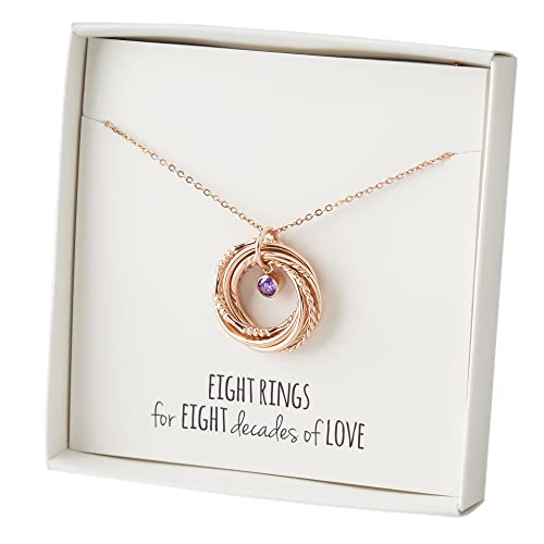 CENTIME 80th Birthday Necklace with Birthstone For Grandma, 8 Rings for 8 Decades Necklace, 80th Birthday Gift For Women, Christmas Gifts, 80th Birthday Gift For Mom, 925 Sterling Silver