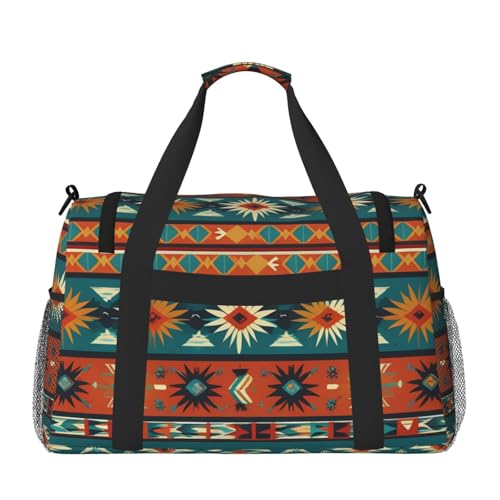 Native American Patterns Print Travel Duffle Bag - Foldable Personal Item Travel Bag for Women & Men,Carry-On Convertible Crossbody Tote Bags with Adjustable Shoulder Strap & Pockets 13x10.2x19.7 in2