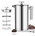 JIMOTEG Caffettiera a stampa francese, caffettiera in acciaio inox 304, caffettiera a doppia parete in metallo isolato, con 4 sistemi di filtrazione, 1 cucchiaino da caffè e 2 filtri extra