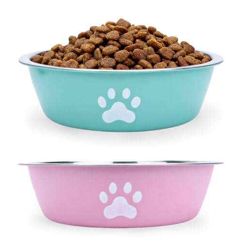 2PCS 860ML Dog Bowls, Stainless Steel Dog Bowls with Nonslip