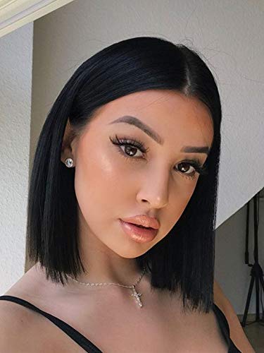 Juziviee Black Hair Wigs for Women, 12'' Cute Short Black Bob Hair Wig, Natural Looking Soft Synthetic Full Wigs for Daily Party Cosplay AD015BK