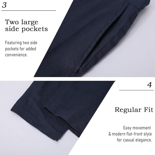 Isle Bay Linens Men's Summer 100% Linen Blend Breathable Waist Comfort Lightweight Dress Pants4