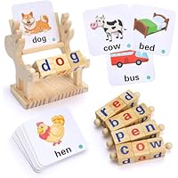 Montessori Wooden Spelling Game: Toys for 3 4 5 6 Year Old Boys Girls Educational Learning Gift with Flash Cards for 3-5 Year Old Kids Alphabet Match Toy for Girls Boy Age 4-7 Birthday Gifts
