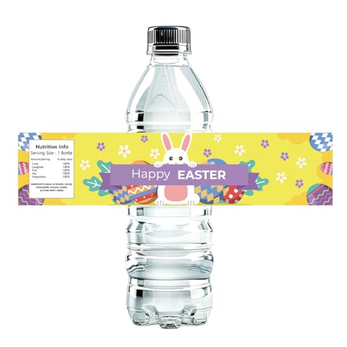 Image of 100PCS Happy Easter Water Bottle Label Waterproof Water Wrapper Labels Personalized Bottle Stickers for Easter Birthday Party Decorations Girls Boys Women Men