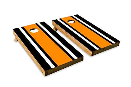 Classic Stripe - Black, White, Orange - Cornhole Crew - ACA Regulation Size Cornhole Board Decals