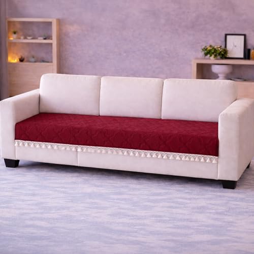 Image of Cortina Velvet Sofa Cover with Tassels | Sofa Couch Protector | Machine Washable Sofa Topper (Red, 3 Seater)