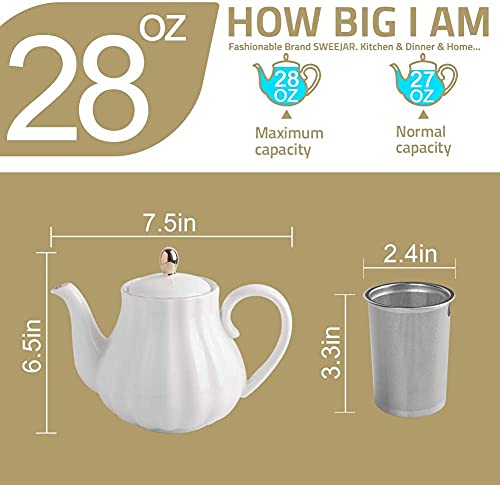 Image of Sweejar 28FLOZ Royal Teapot with Infuser,Porcelain Tea Pot(Jade) | Ceramic Tea Pot with Removable Stainless Steel Infuser, Blooming & Loose Leaf Teapot
