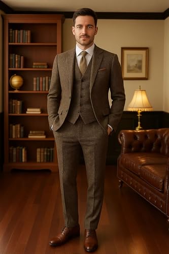 Men’s Retro 3 Piece Herringbone Tweed Suit for Men Slim Fit, Men Suits Tuxedos Set for Wedding, Dinner, Prom, Groom2