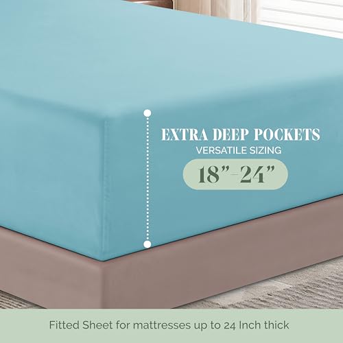 Elegant Comfort Luxury 1500 Premium Hotel Quality Microfiber 4-Piece Sheet Set - Soft, All Around Elastic 18-24 Inches Deep Fitted Sheet - Extra Deep Pocket Sheets, Full, Aqua
