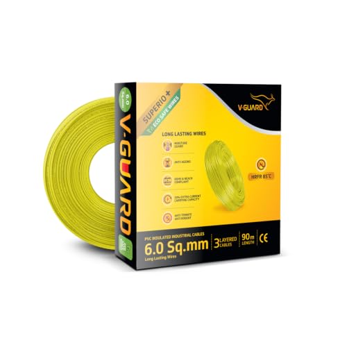 Image of V Guard Superio+ Eco Safe Triple Layered HRFR PVC Wiring Cables (Yellow, 6 Sqmm)