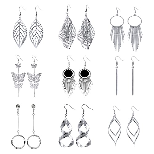 QKEPCY 9 pares Pendientes Colgantes Para Mujer Borla de Hoja del de Mariposa Colgantes Pendientes Hipoalergénicos De Moda Vintage Pendientes Colgantes Joyería Para Cumpleaños Regalo Cover