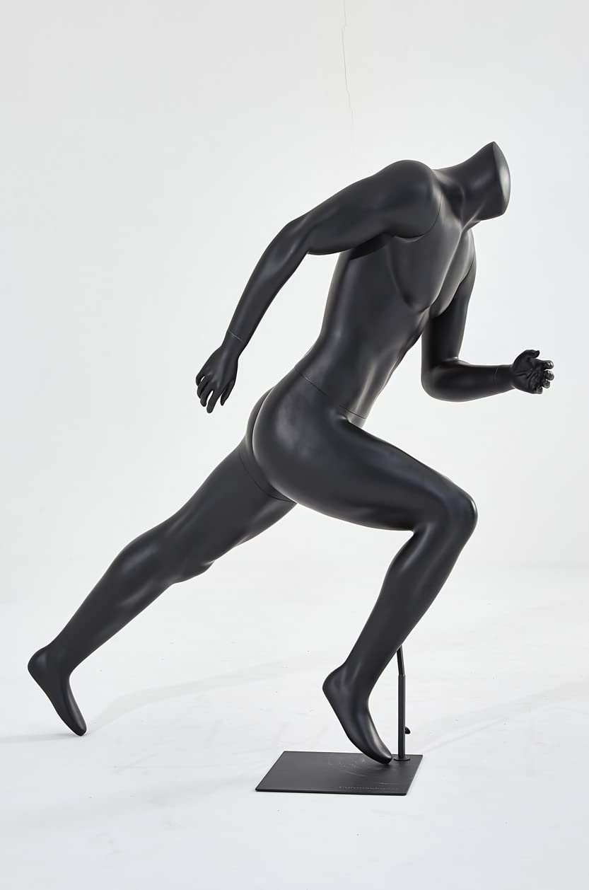 Maniquíes deportivos hombre mujer negro mate posición de bicicleta baloncesto o postura activa activa hermosa y de alta calidad (KM3+8 hombre corriendo)