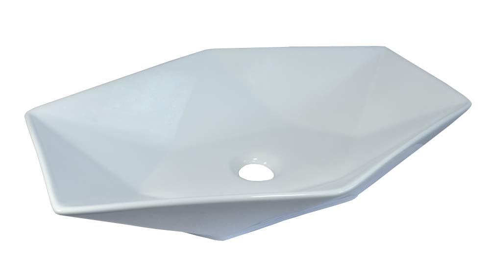 WP83 Lavabo da incasso in ceramica con design a diamante per piano di lavoro, 56,5 x 37,5 x 12 cm, bianco