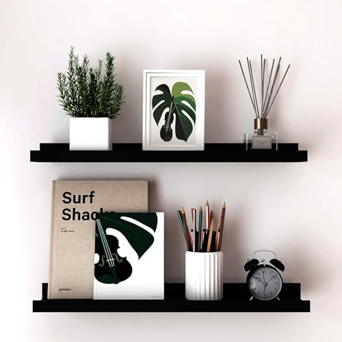 Image of Black Floating Shelves for Wall Decor, 24 in Shelf with Lip Set of 2