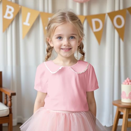 Image of MODNTOGA Kids Girls Basic Shirt Long Sleeve 3 Solid Color Doll Collar Tops Blouse