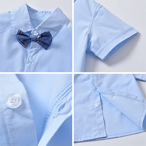 Image of SANGTREE Baby Shorts Dress Clothes Set, T-Shirt + Bowtie + Suspender Shorts Outfit, 3 Months - 14 Years