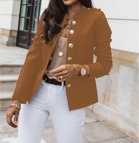 Womens Casual Plus Size Blazer 2024 Fall Winter Long Sleeve Open Front Work Blazer Buttons Cropped Blazers Jackets3