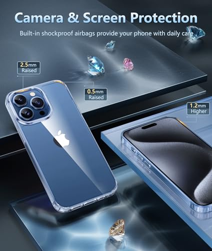 Image of FNTCASE for iPhone 15 Pro Case: Clear Phone Cases Compatible with Magsafe Slim Anti Yellowing Military Grade Drop Protection Rugged Shockproof Protective Transparent Cell Phone Cover (B-Clear)