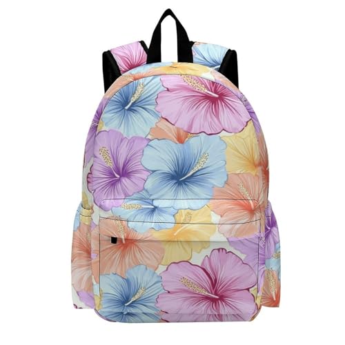 16 Inch Backpack Blue Hibiscus Colorful Flowers Laptop Backpack School Bookbag Shoulder Bag Casual Daypack