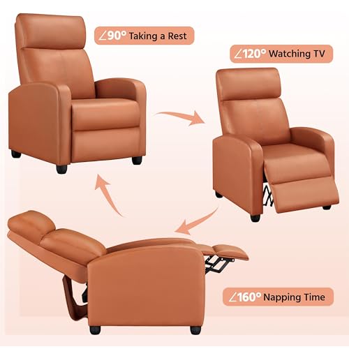 Yaheetech Fernsehsessel Relaxsessel mit Liege-Funktion, TV Sessel Ruhesessel Polstersessel Liegesessel verstellbar Einzelliegesessel für Wohnzimmer/Schlafzimmer/Lounge/Heimkino, Kunstleder Tan – Bild 6