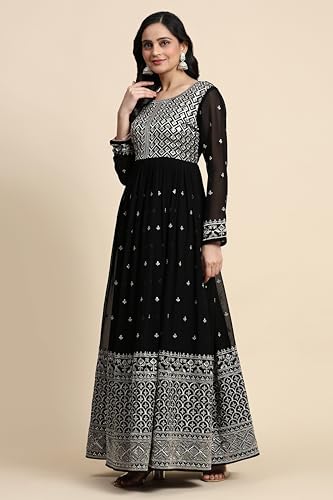 Image of TRENDMALLS Women's Georgette Embroidery With Sequence Work Anarkali Kurta Pant Set with Dupatta For Women