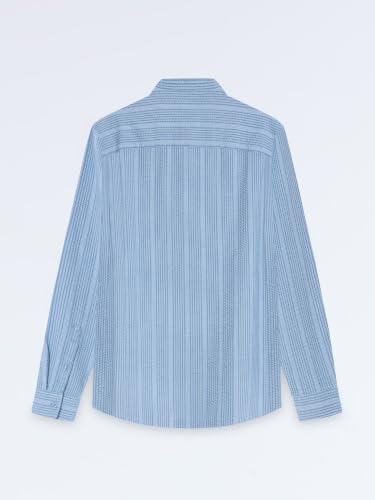 Image of StitchX Men's Seersucker Band Collar Pure Cotton Striped Kurta Shirt-S-2XL