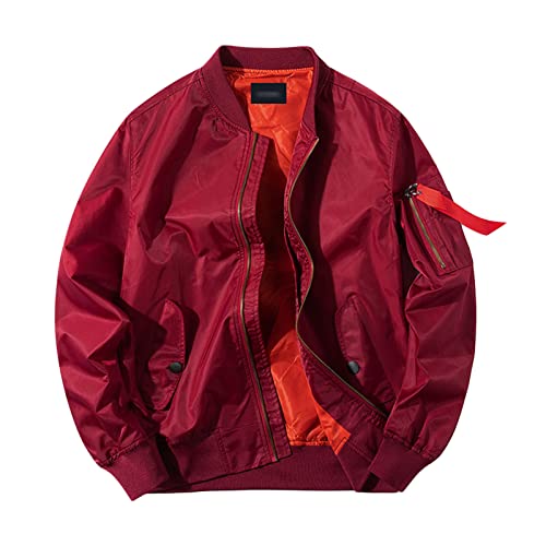 Maiyifu-GJ Men Lightweight Flight Bomber Jacket Slim Windproof Full Zip Softshell Coat Classic Spring Breathable Windbreaker (Red,4X-Large)